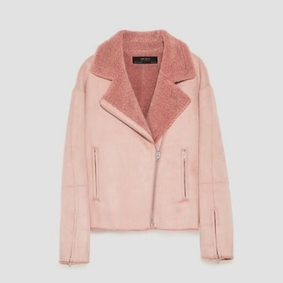 ZARA Pink Shearling Faux Suede Jacket XS - Picture 11 of 11